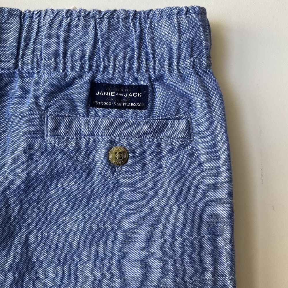 Janie and Jack Linen Blend Blue Elastic-Waist Pants
